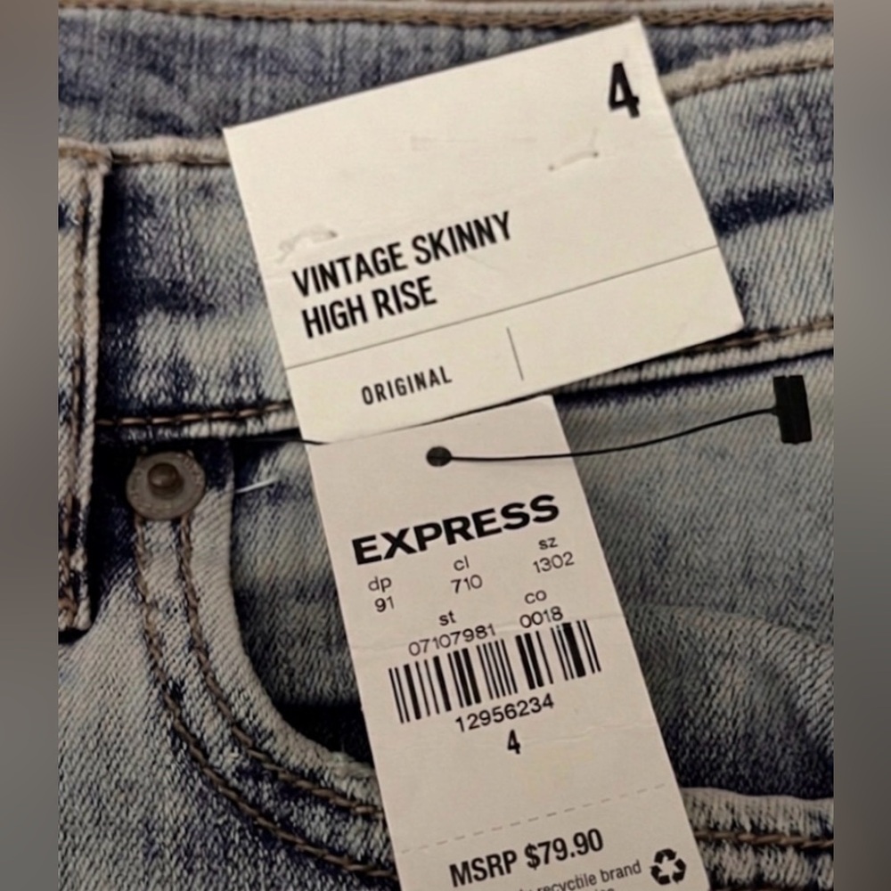 Express Vintage Skinny High Rise Jeans - Light Blue Wash